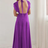 Deep V Purple Maxi Dress High Slit