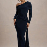 Skew Collar Long Sleeve Maxi Dress