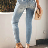 Women's Jeans Blue Hight Waist Streetwear Ripped Casual Fashion Denim Pencil Pants