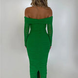 Off-shoulder Slash Neck Solid Maxi Dress