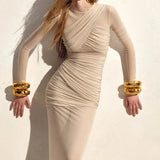 Mesh Patchwork Sheer Long Sleeve Dress