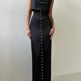 Sleeveless Top Suit With Front Split Skirt