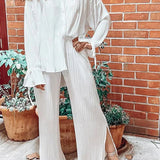 2 Piece Set Blouse Tops and Split Wide Leg Pants