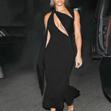 Hollow Out Sleeveless Black Maxi Dress