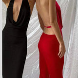 Halter Low Swinging Neck Maxi Dress