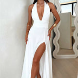 Halter Deep V Neck High Split Maxi Dress For Women