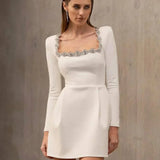 White Square Neck Diamond Mini Dress