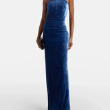 Blue Velvet Halter Sleeveless Maxi Dress