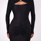 Long Sleeved Pleated Hollowed Out Maxi Dress