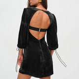 Backless Lace Up Long Sleeve Dress