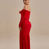 Off-shoulder Strapless Rose Long Sleeve Dress
