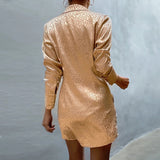 Deep V Neck Lace-up Shirt MiniDress