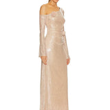 Mesh Sequin 3D Flower Long Sleeve Bodycon Maxi Dress