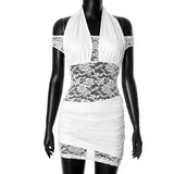 Halter Off the shoulder White Lace Mini Dress