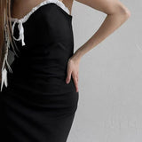 Open Back Lace Patchwork Black Maxi Dress