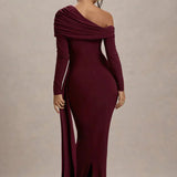 Skew Collar Long Sleeve Maxi Dress