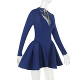 Deep V Long Sleeve Bodycon Mini Dress