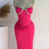 Rose Red Diamond One Shoulder Midi Dress