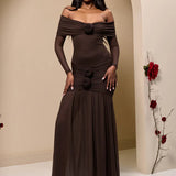Off-shoulder Strapless Rose Long Sleeve Dress