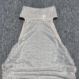 Halter Neck Backless Crystal Folds Long Dress