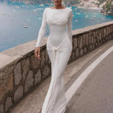 Long Sleeve Pleated Draped Maxi Dress