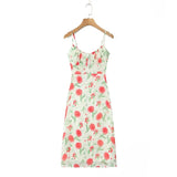 Large Flowers Elastic Buttons Midi Dress