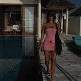 Two-Tone Strapless Ribbed Belt Mini Dress