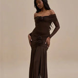 Off-shoulder Strapless Rose Long Sleeve Dress