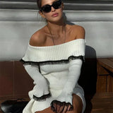 Fresia - Contrast-Lace Off-Shoulder Mini Dress