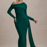 Skew Collar Long Sleeve Maxi Dress