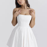 Elegant Strapless Corset A Line Solid Mini Dress