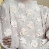 Knitting 3D Flower Lantern Sleeve Top and Long Skirt Suit