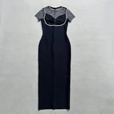 Black Diamante Evening Midi Dress