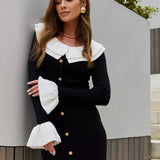 Patchwork Contrast Ribbed Midi Dress