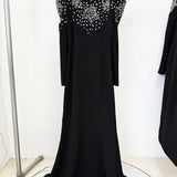 Diamonds Beaded Slash Neck Off The Shoulders Maxi Dress