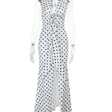 3D Flowers Polka Dot Print Backless Dress