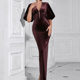 Backless Puff Lantern Sleeve Maxi Dress
