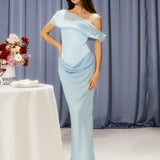 Patchwork Diagonal Collar Women Maxi Dress