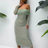 Off-shoulder Slash Neck Solid Maxi Dress