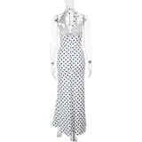 3D Flowers Polka Dot Print Backless Dress