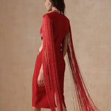 Fringe Sleeve Tassel Sequined Midi Dress