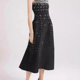 Diamonds Black Crystal Pearl Mini | Midi Dress