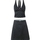 Lace-Up Sleeveless Top Bow Mini Skirt Outfits