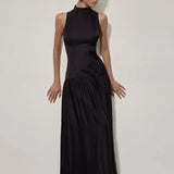 Patchwork Open Back Sleeveless Round Neck Maxi Dress