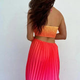 Satin Gradient Pleated Sleeveless Maxi Dress