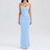 Mesh Corset And Midi Skirt Two Piece Set