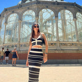 Striped Contrast Knitted Top and Long Skirt Set