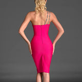Rose Red Diamond One Shoulder Midi Dress