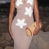 Floral Halter Maxi Dress Summer Splice Backless Design