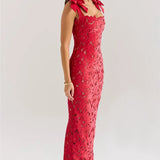 Bows Lace Bodycon Maxi Dress